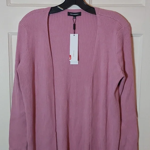 525 America Ribbed Knit Duster Sweater Dusty Lilac Large - Picture 2 of 11